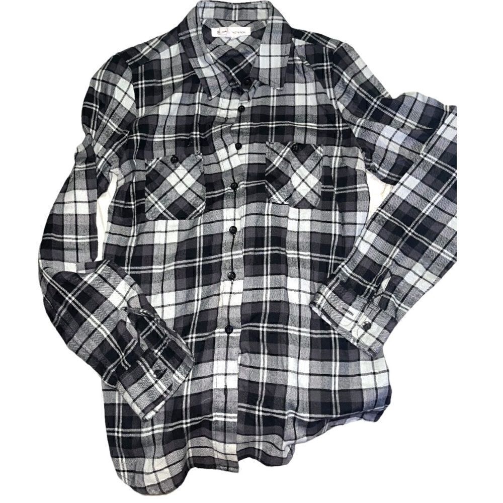 BCBG plaid button up top